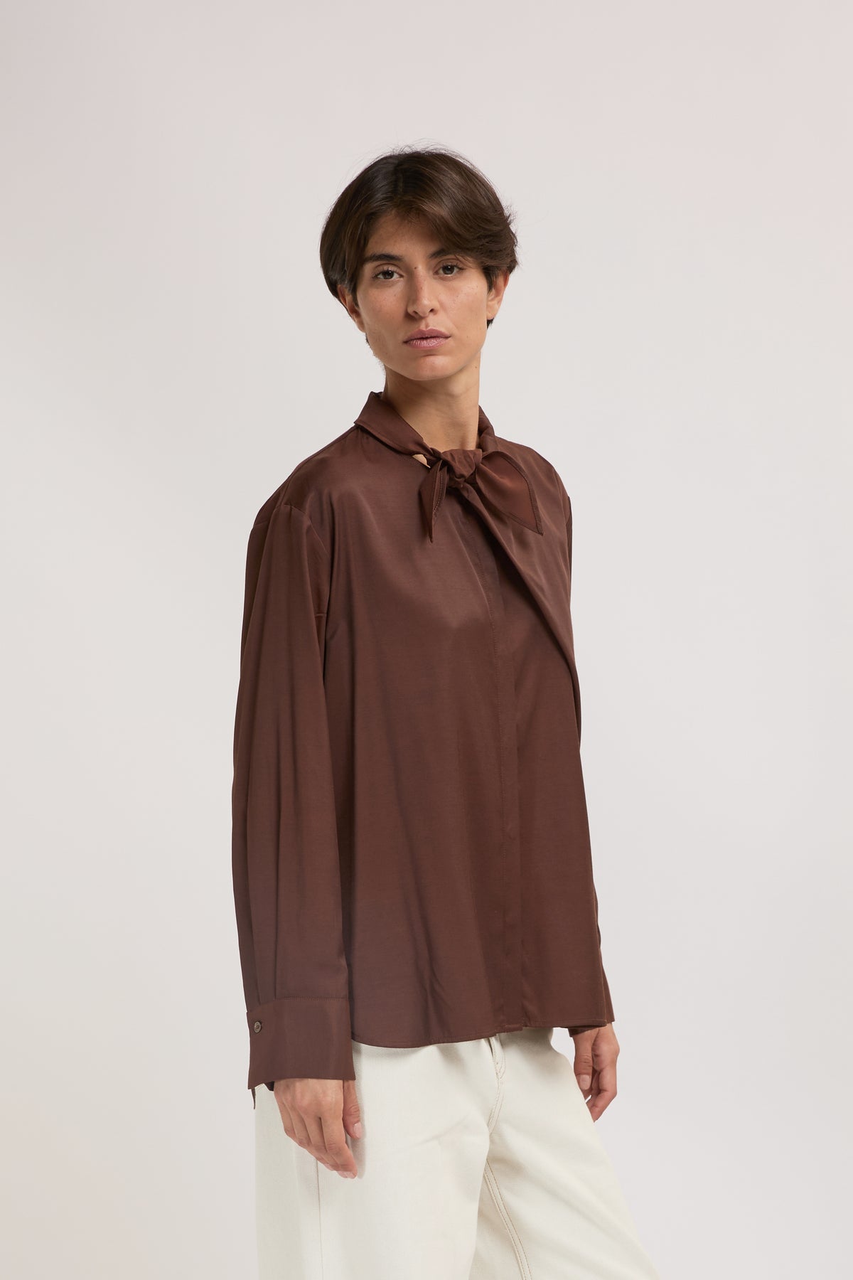 Eleh Top with Tie Detail in Chocolate 260104