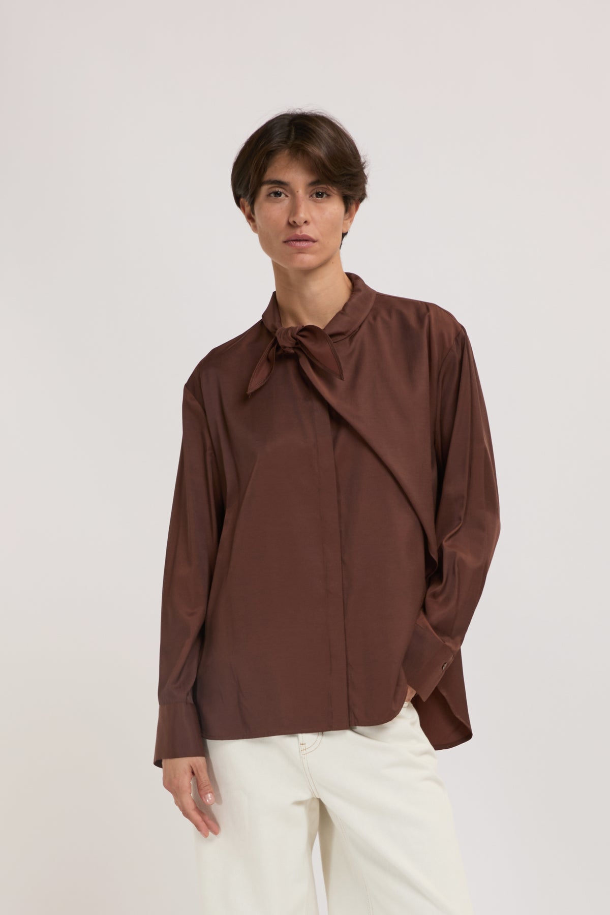 Eleh Top with Tie Detail in Chocolate 260104