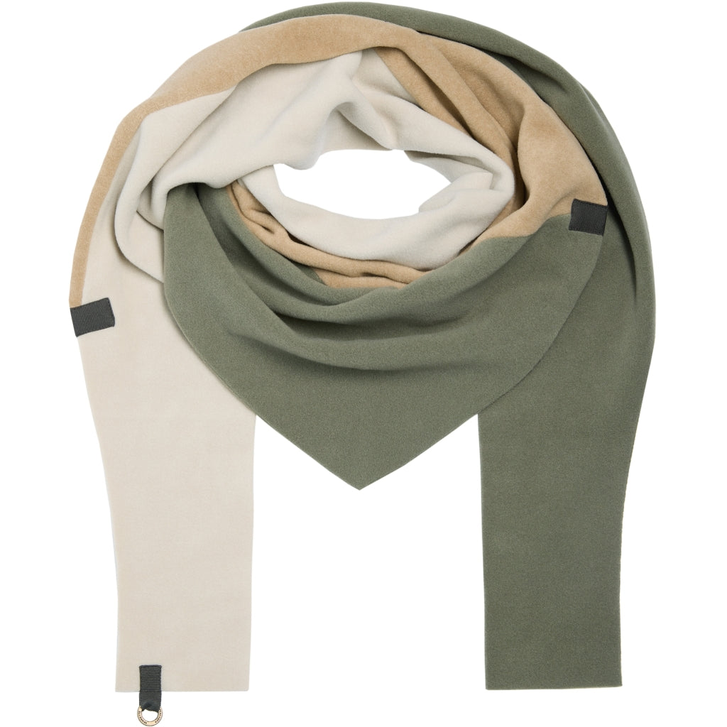 Henriette Steffensen Triangle Scarf in Dusty Green, Kit and Camel