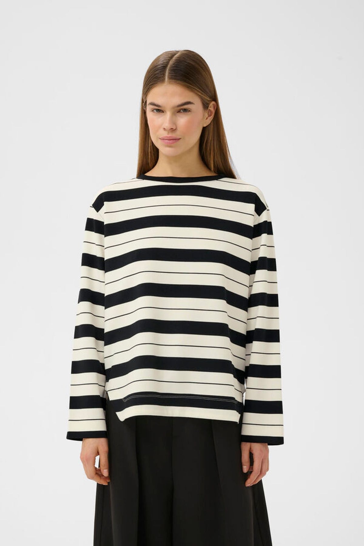 Inwear Gincent Crewneck In Whisper White & Black Stripe