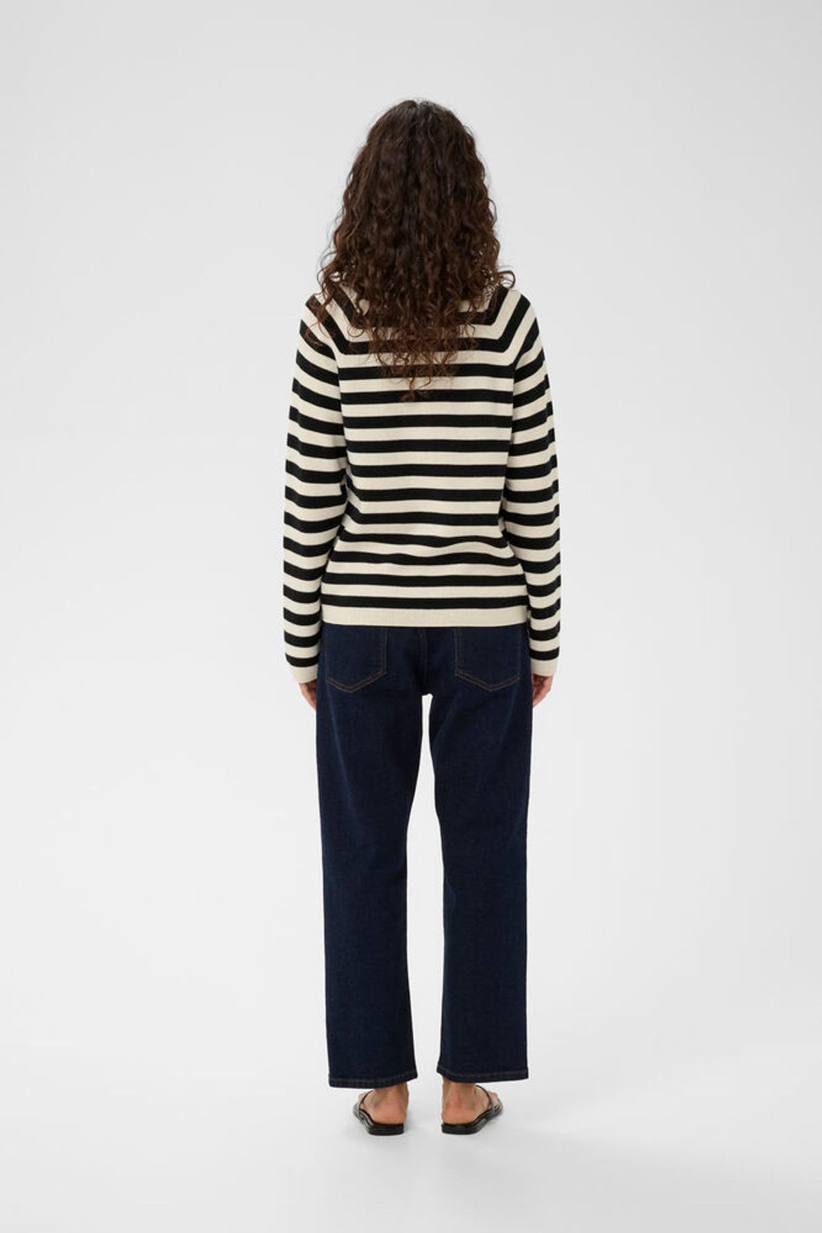 Inwear Madie Polo In Whisper White & Black Stripe