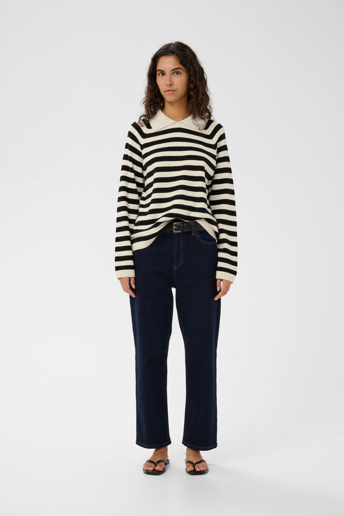 Inwear Madie Polo In Whisper White & Black Stripe