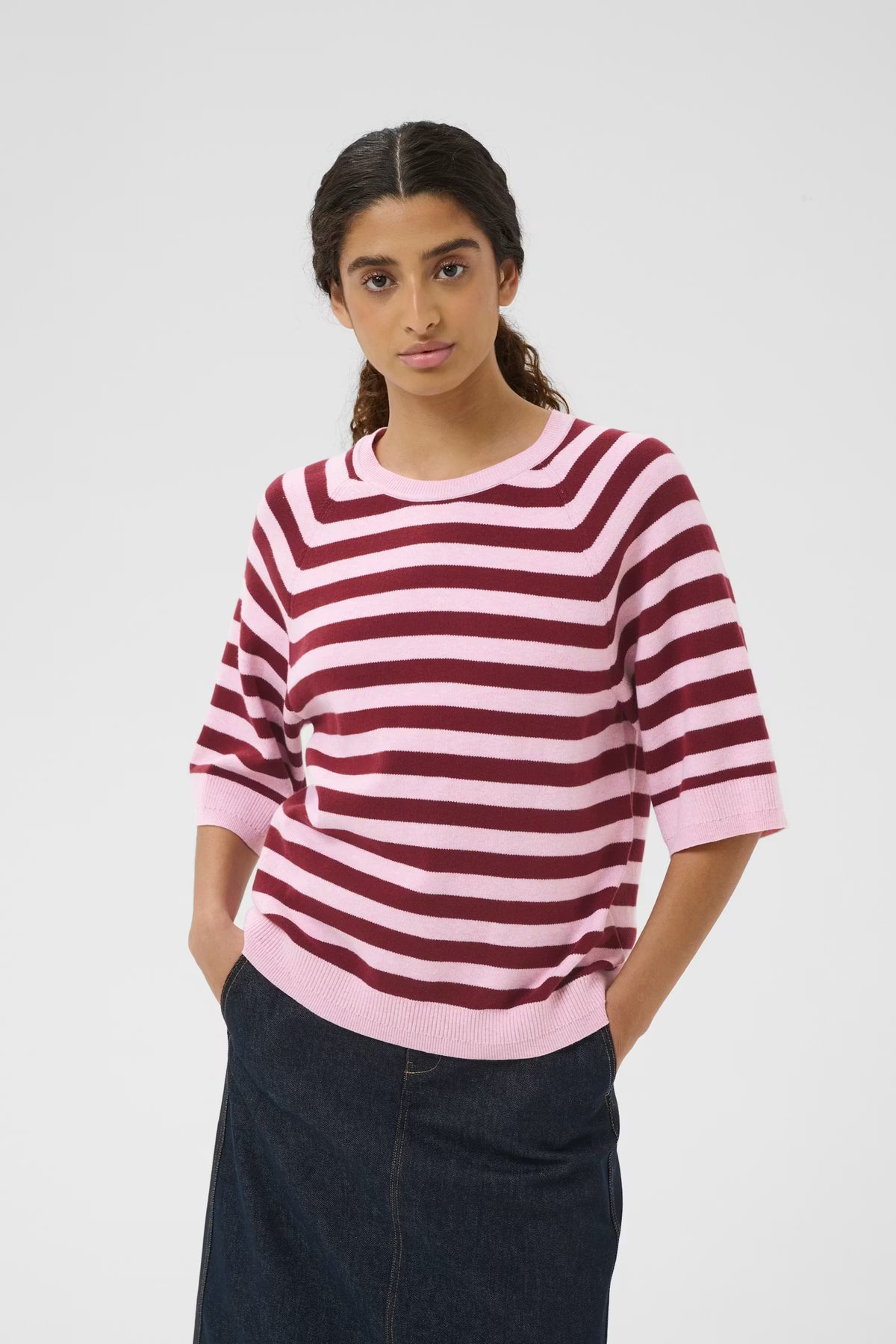 Inwear Marie Tee in Pink & Burgundy Stripe