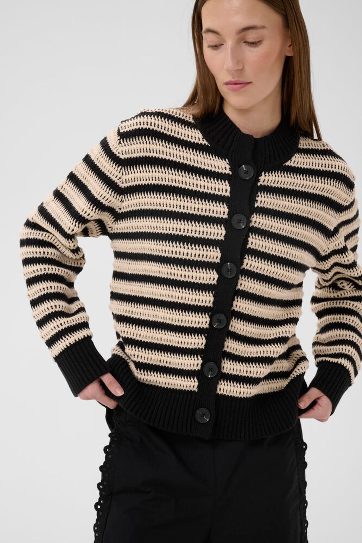 Inwear Moska Cardigan in Black And Whisper White