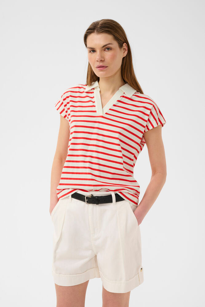 Inwear Pfia Polo T-shirt In Red Slim Stripe