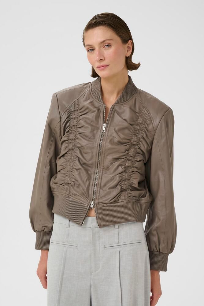Karen By Simonsen Emiko Leather Bomber in Falcon Brown