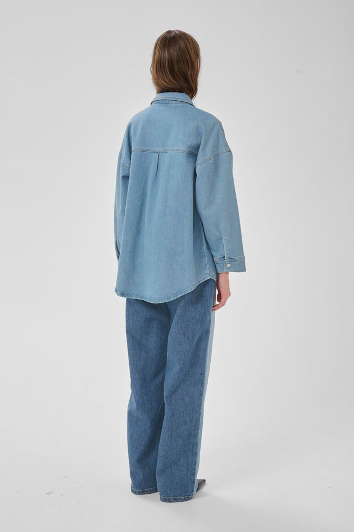 My Essential Wardrobe Mazie 139 Boxy Mix Shirt In Light Blue / Blue Wash