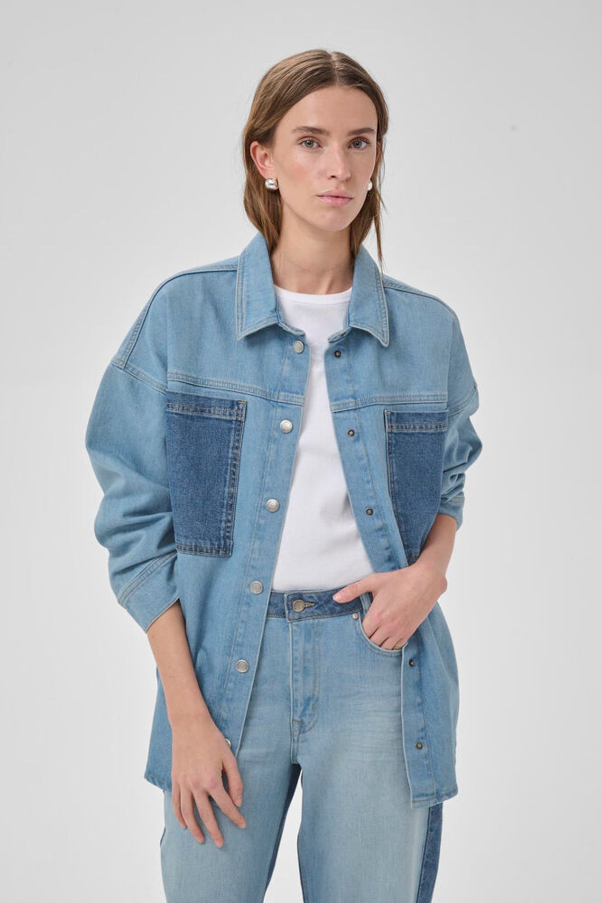 My Essential Wardrobe Mazie 139 Boxy Mix Shirt In Light Blue / Blue Wash