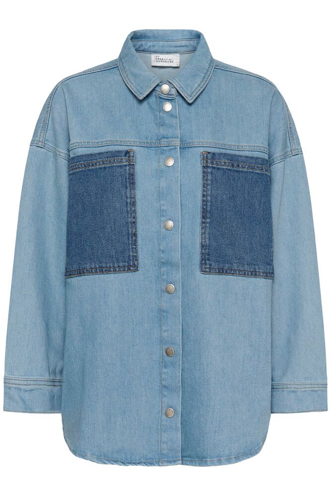 My Essential Wardrobe Mazie 139 Boxy Mix Shirt In Light Blue / Blue Wash