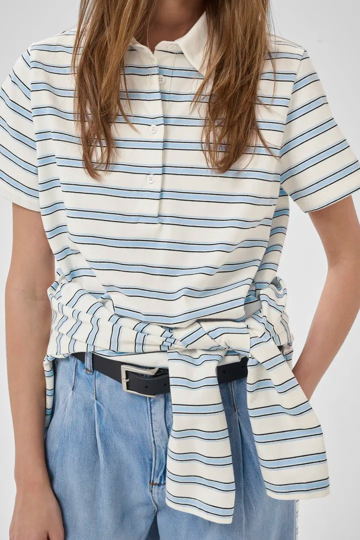 My Essential Wardrobe Asla Polo Tee In Snow White Stripe