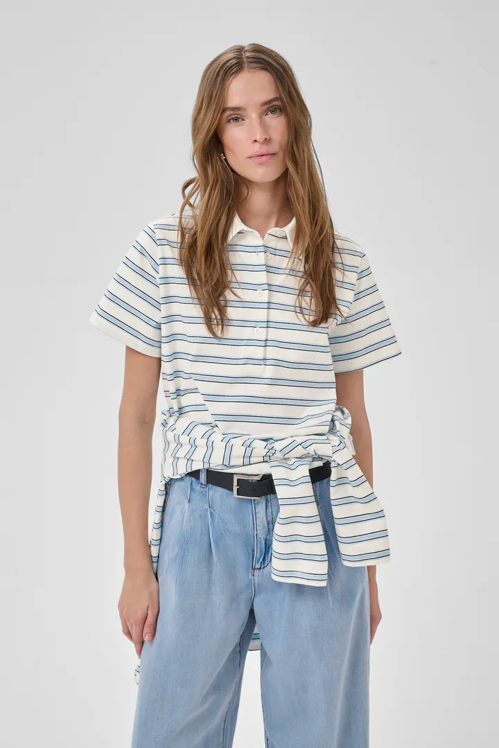 My Essential Wardrobe Asla Polo Tee In Snow White Stripe