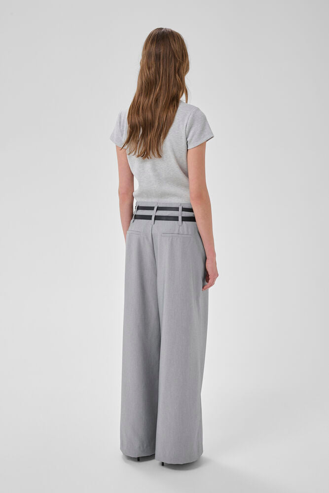 My Essential Wardrobe Hanna Luna High Wide Pant In Light Grey Melange