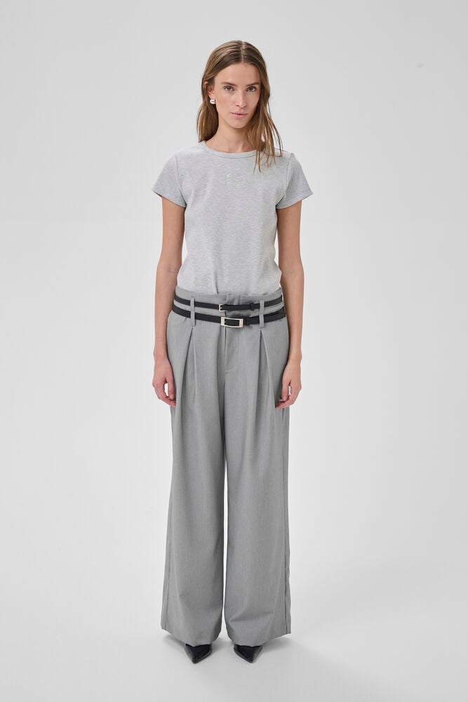 My Essential Wardrobe Hanna Luna High Wide Pant In Light Grey Melange