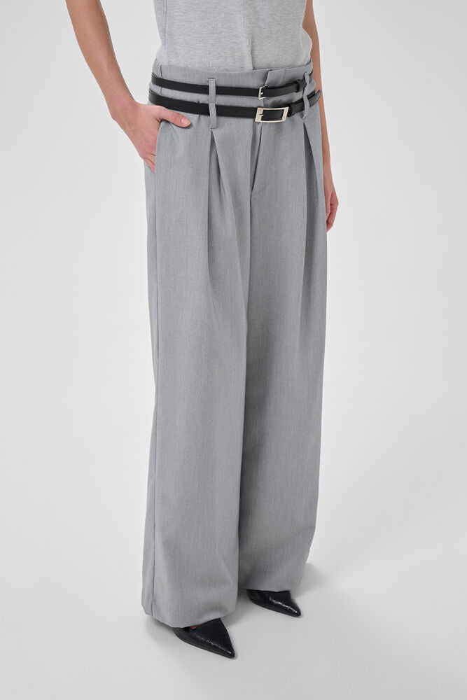 My Essential Wardrobe Hanna Luna High Wide Pant In Light Grey Melange