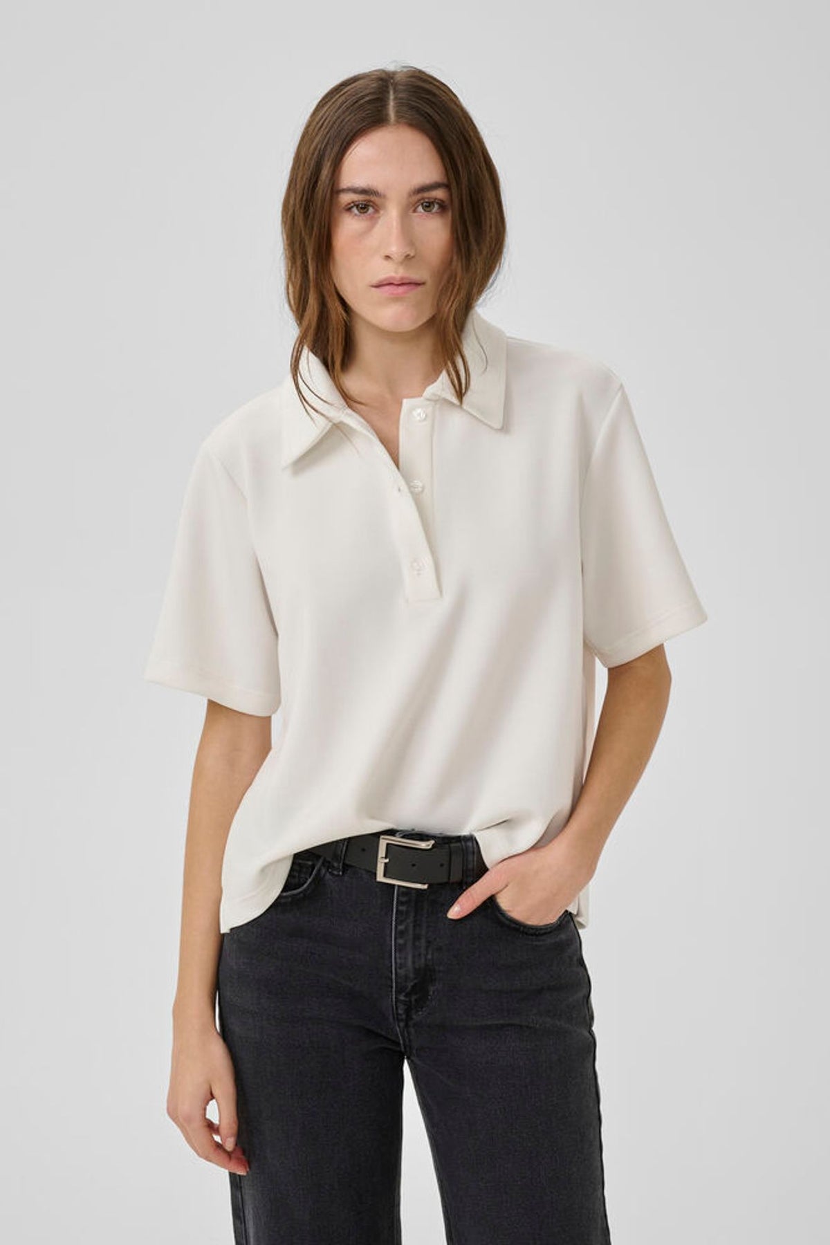 My Essential Wardrobe Helle Polo Tee In Snow White