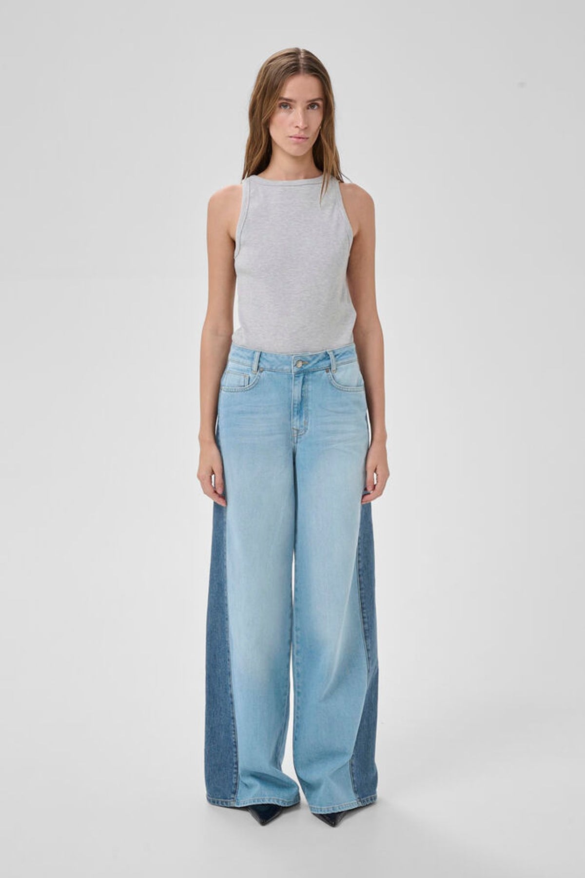 My Essential Wardrobe Lise 139 High Mixed X-Wide Jeans In High Blue / Blue Wash