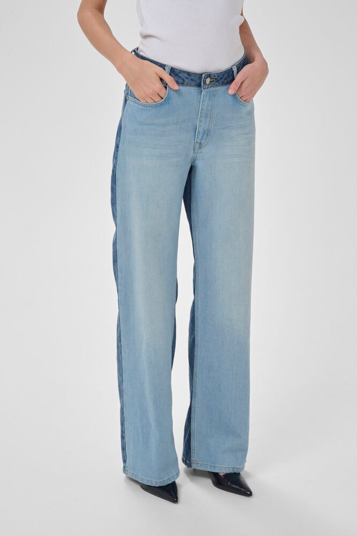 My Essential Wardrobe Louis 139 High Mix Wide Jeans In Light Blue / Blue Wash