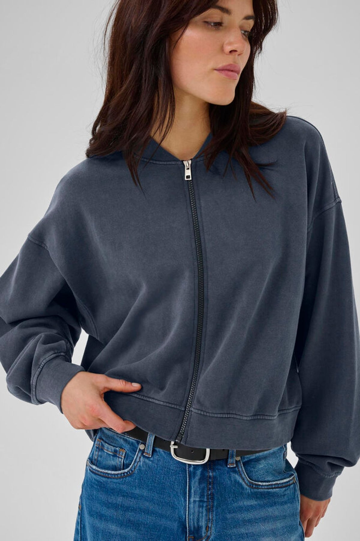 My Essential Wardrobe Meta Short Sweat Jacket in Dark Grey