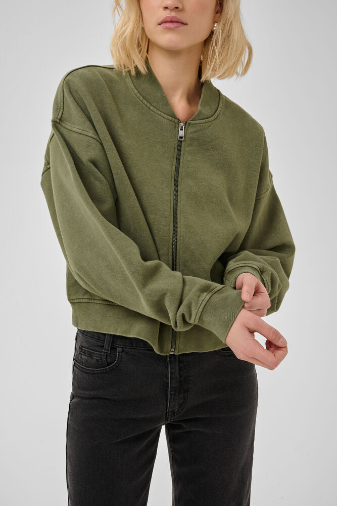 My Essential Wardrobe Meta Short Sweat Jacket In Olive Night