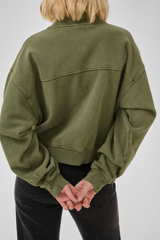 My Essential Wardrobe Meta Short Sweat Jacket In Olive Night