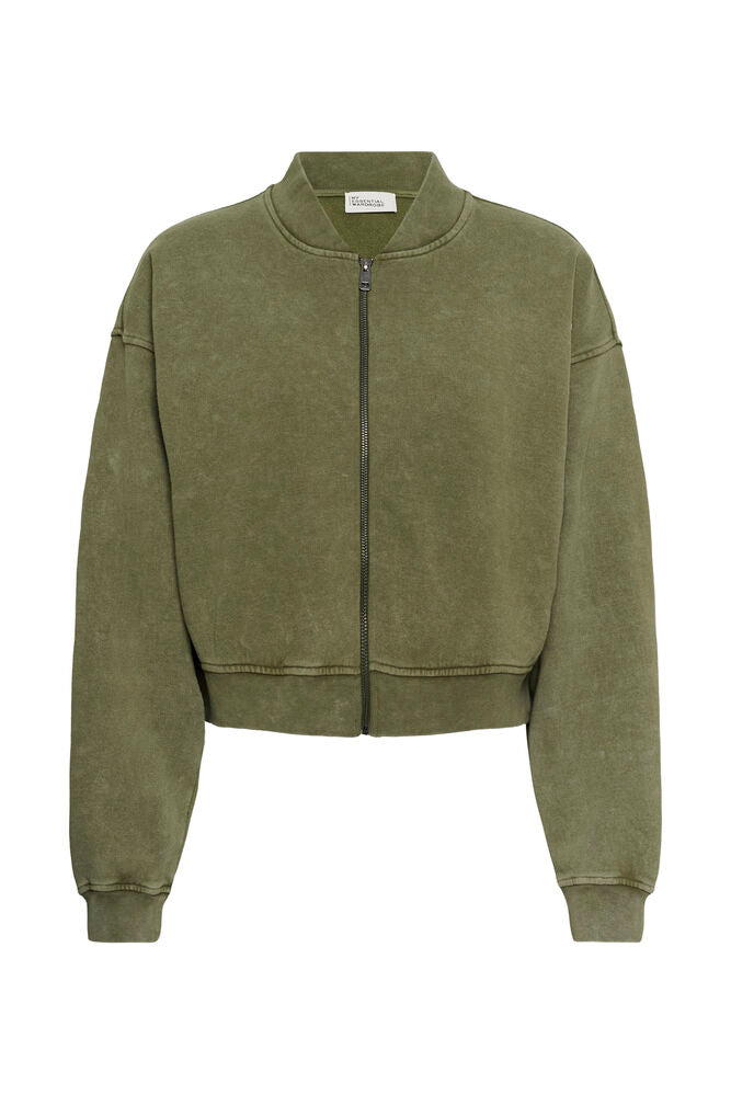 My Essential Wardrobe Meta Short Sweat Jacket In Olive Night