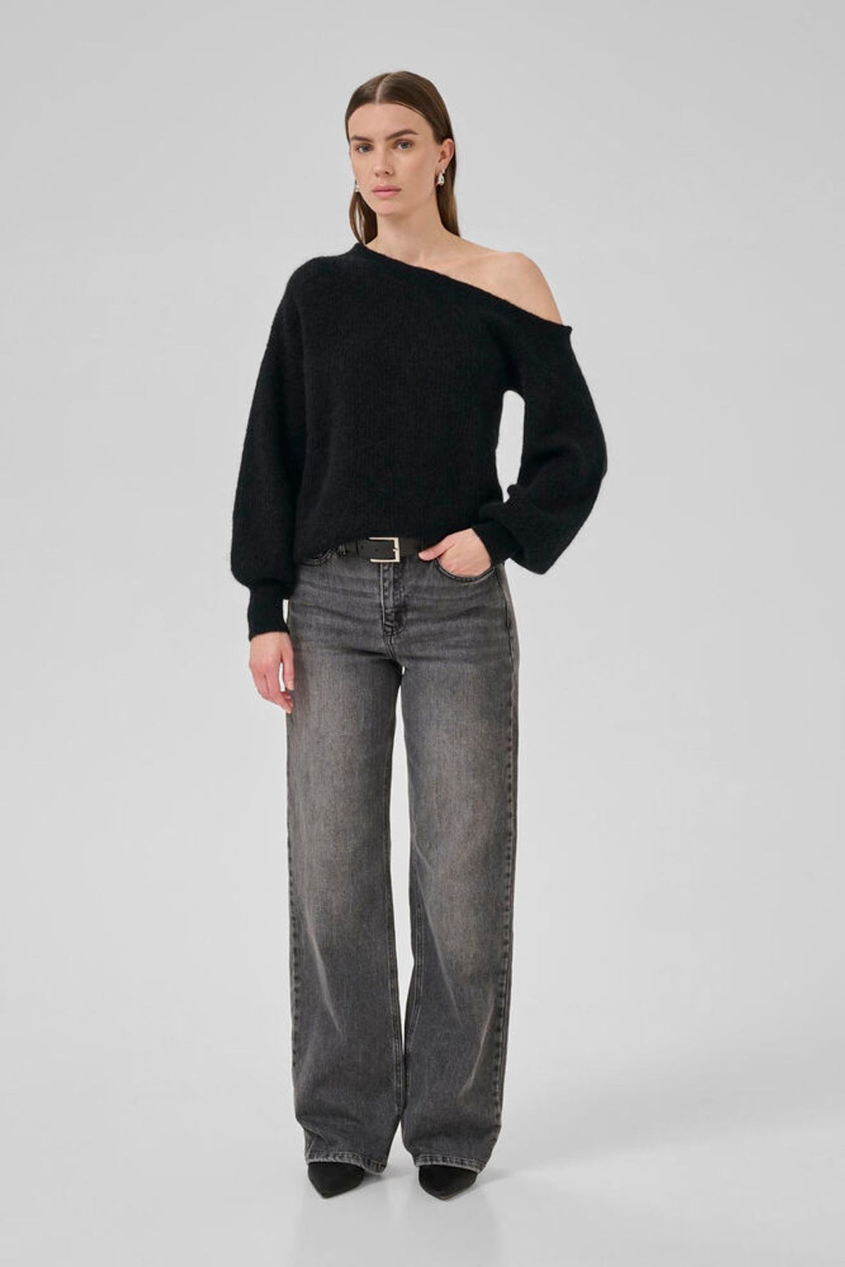 My Essential Wardrobe Siva Off The Shoulder Knit in Black