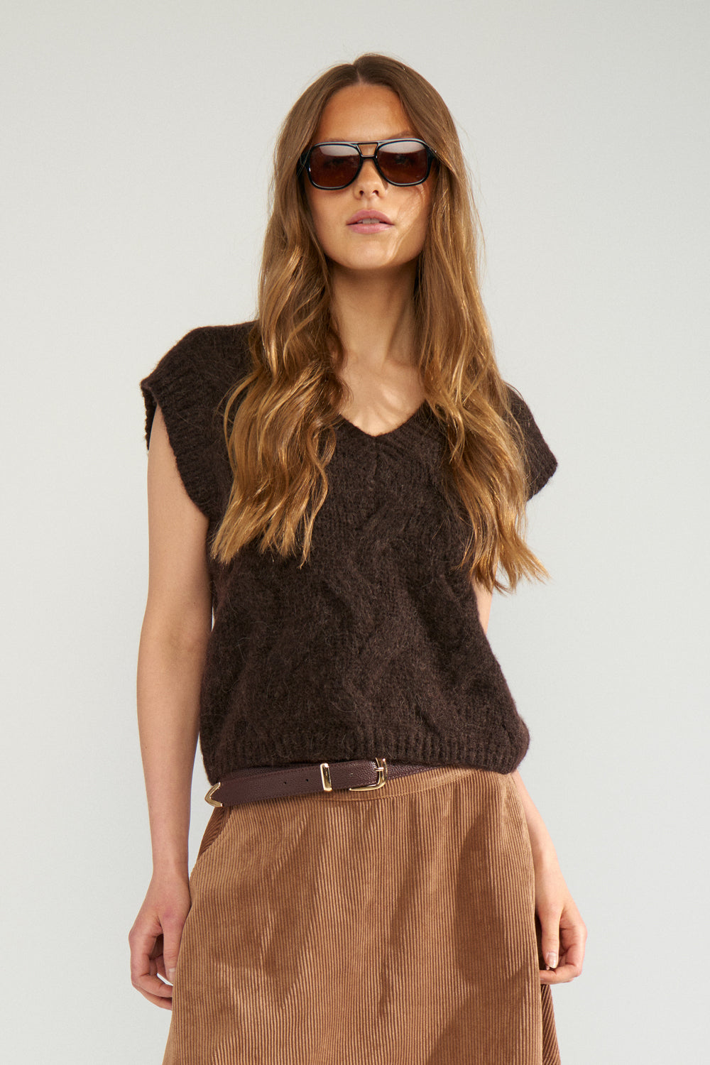 Numph Nualmas Knitted Vest in Black Coffee