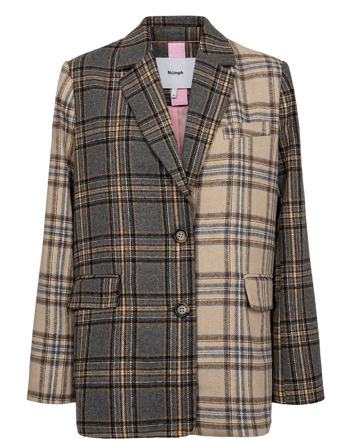 Numph Nuavery Check Blazer In Medium Grey Melange