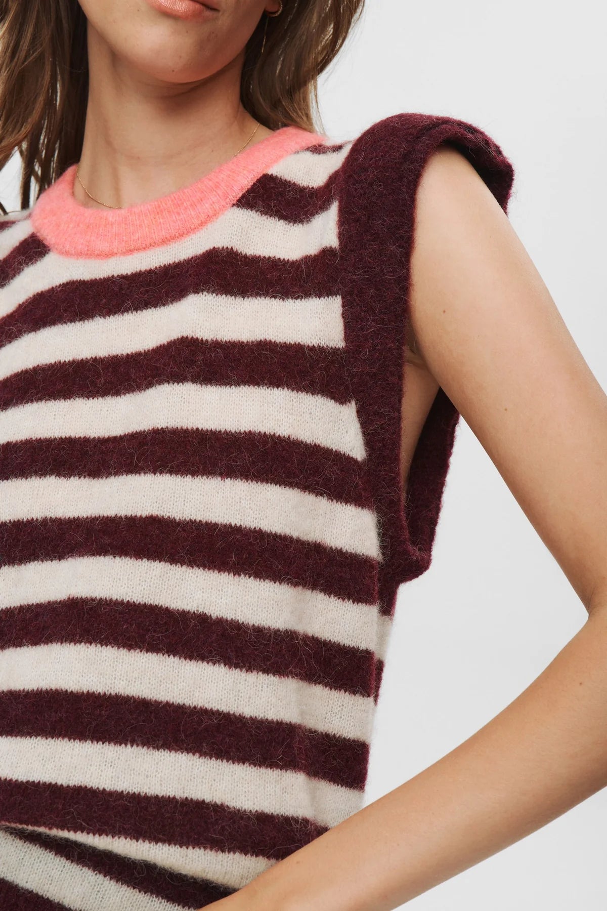 Numph Nuciara Riette Stripe Vest in Wine Tasting