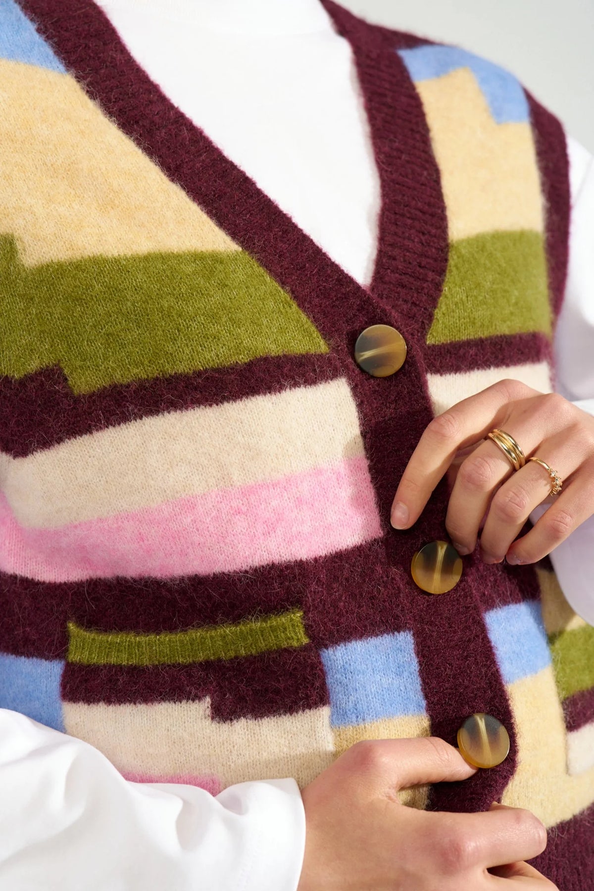 Numph Nuriette Pixel Striped Vest in Fig