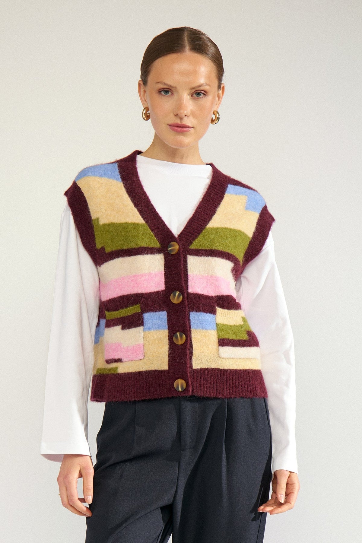 Numph Nuriette Pixel Striped Vest in Fig