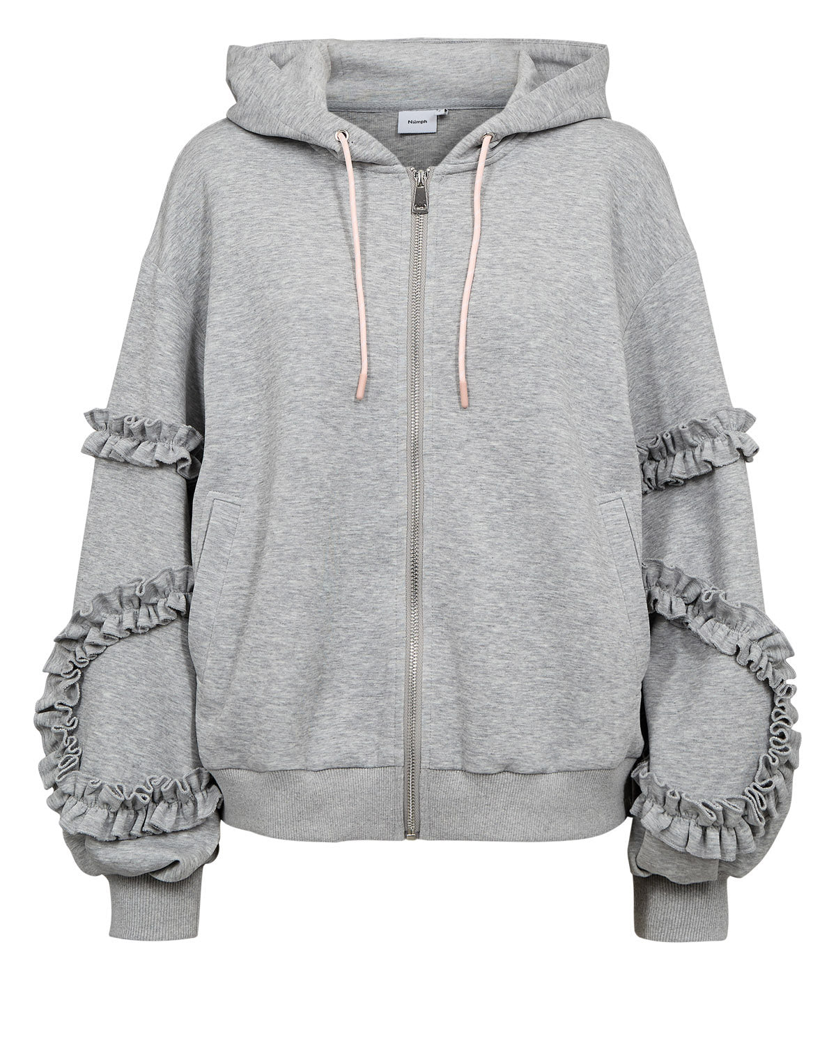 Numph Nusabby Zipper Hoodie In Medium Grey Melange