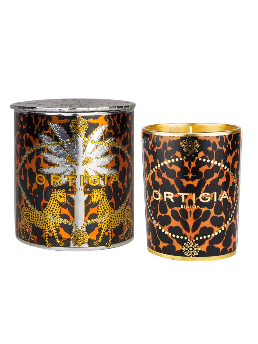 Ortigia Small Decorated Candle in Ambra Nero