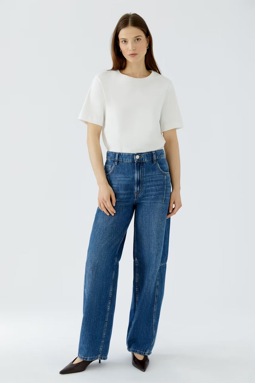 Oui Barrel Leg Jean in Mid Blue
