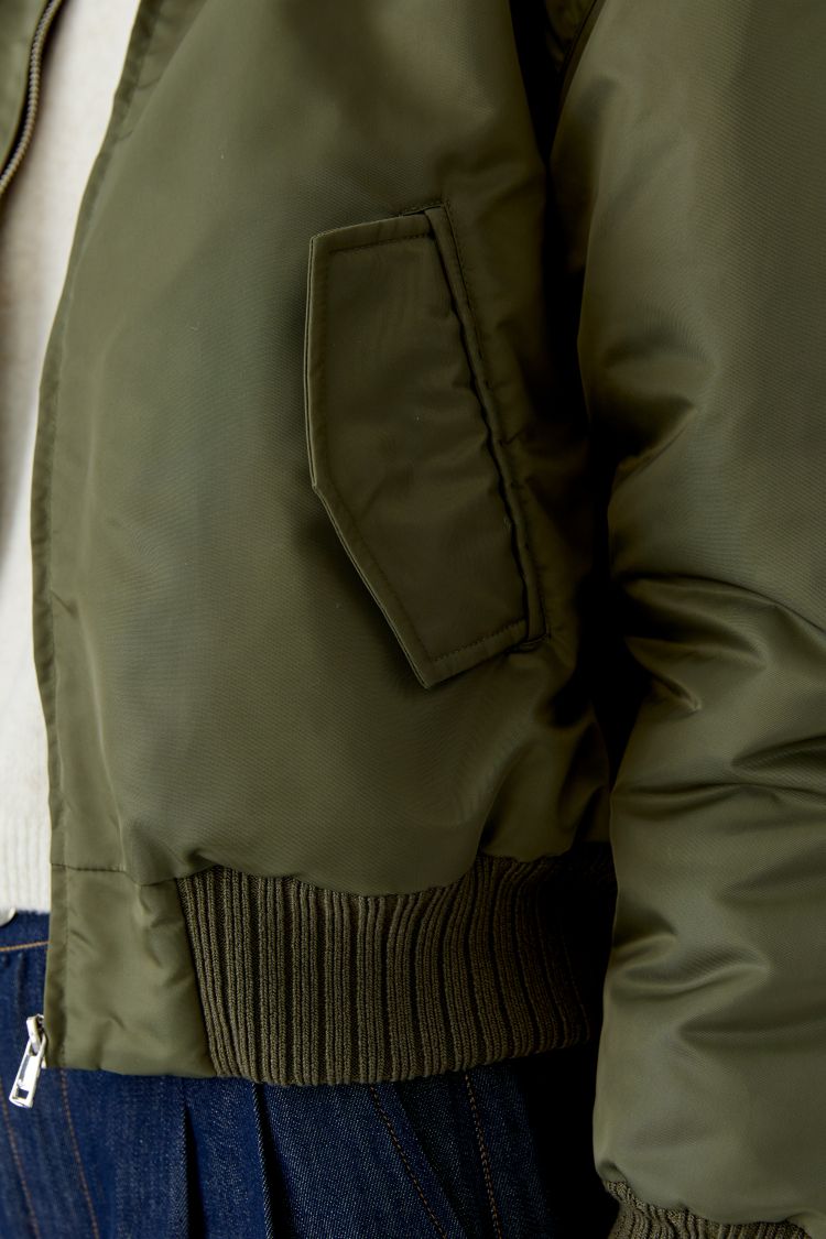 Oui Short Bomber in Khaki with Fur Collar 94462