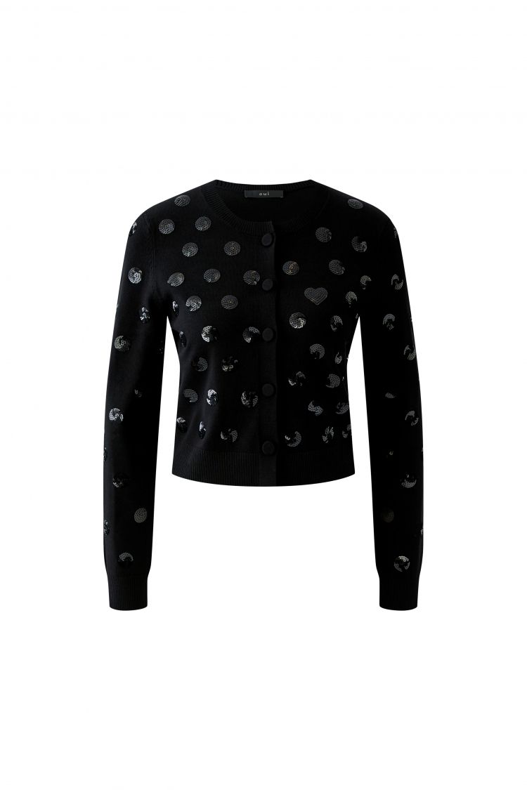 Oui Cardi in Black with Black Sequin Detail 97984