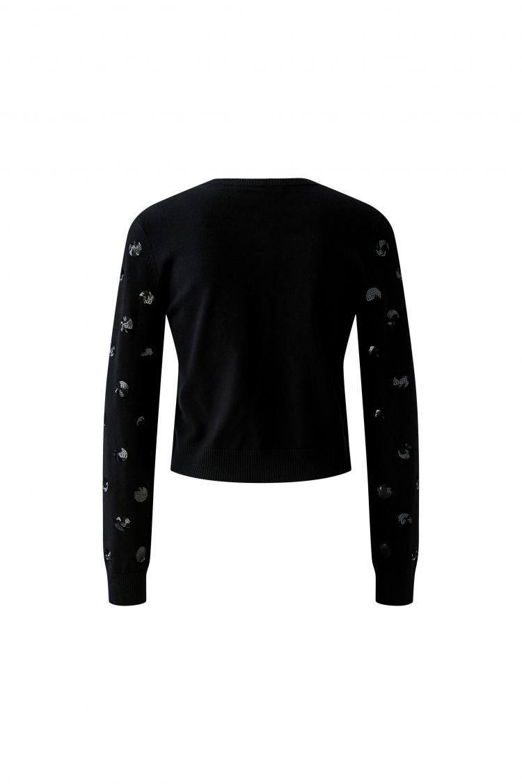 Oui Cardi in Black with Black Sequin Detail 97984