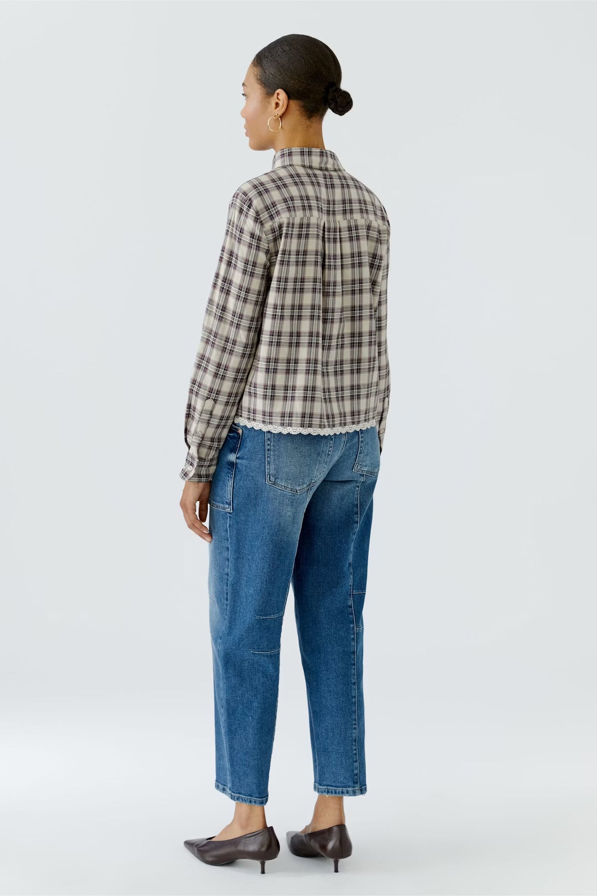 Oui Shirt In Liliac Check 100416
