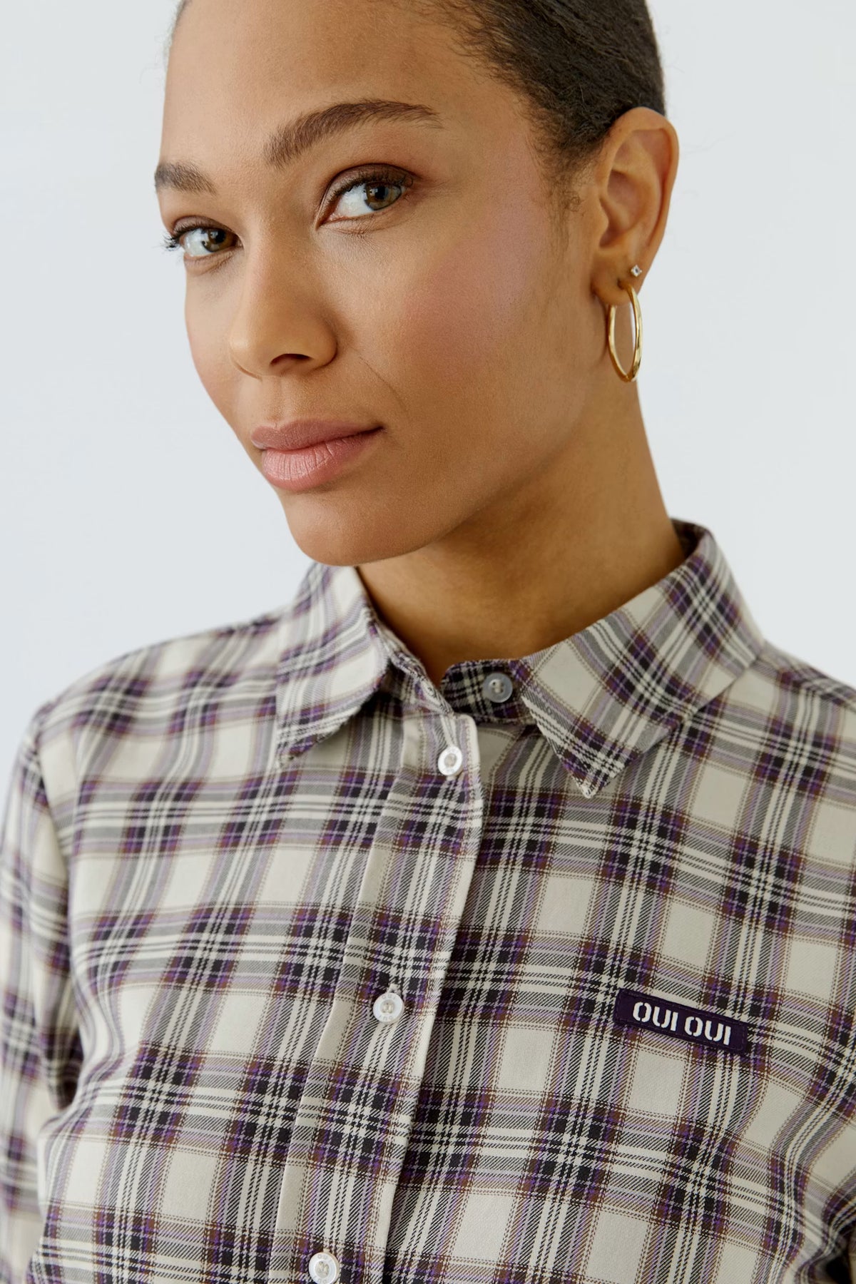 Oui Shirt In Liliac Check 100416