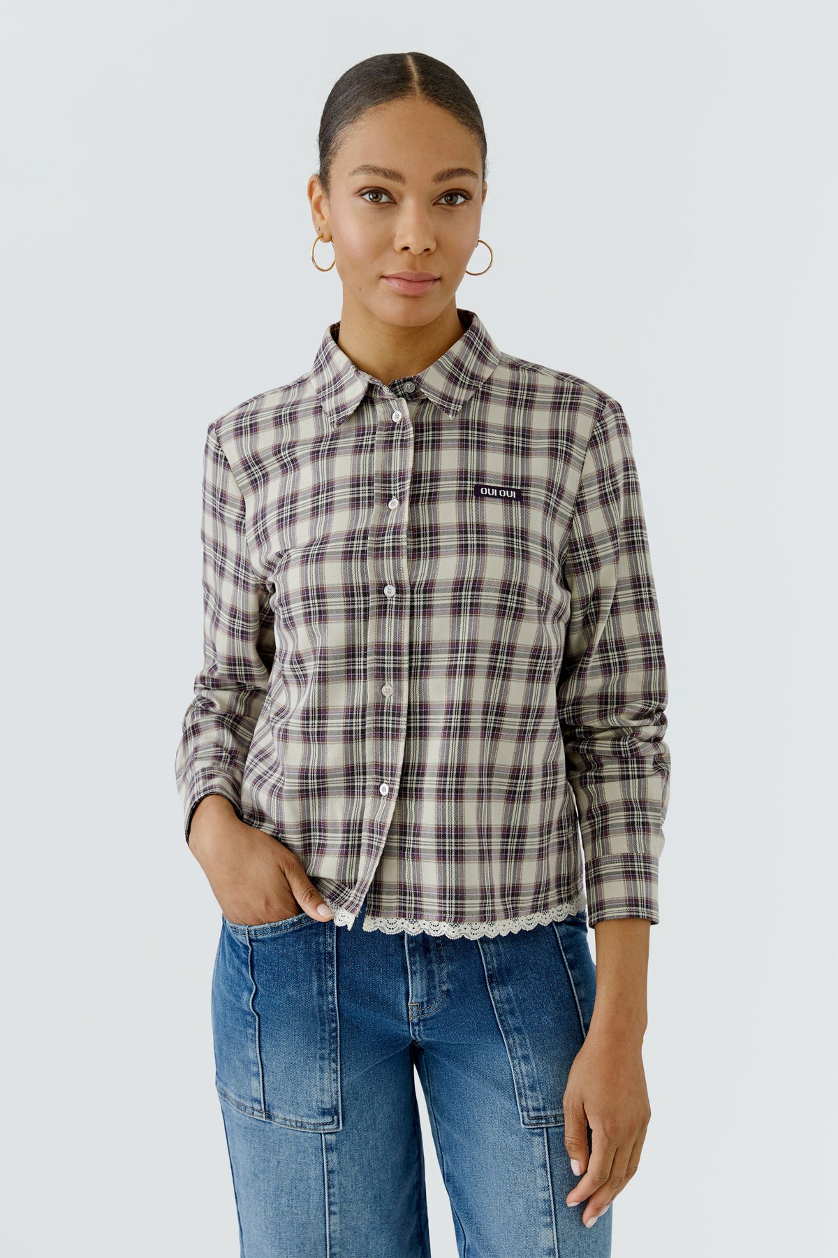 Oui Shirt In Liliac Check 100416