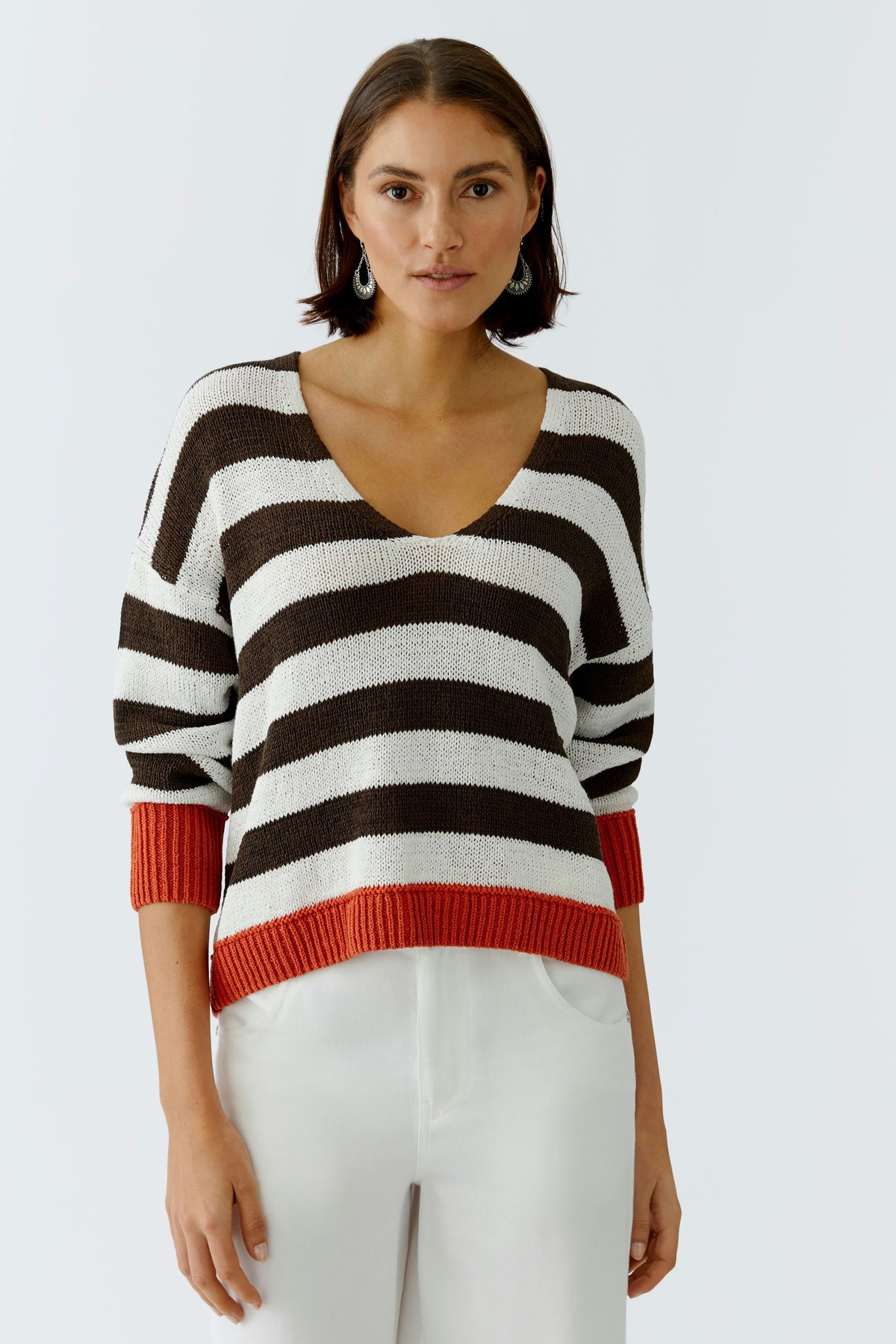 Oui Pullover In White and Brown