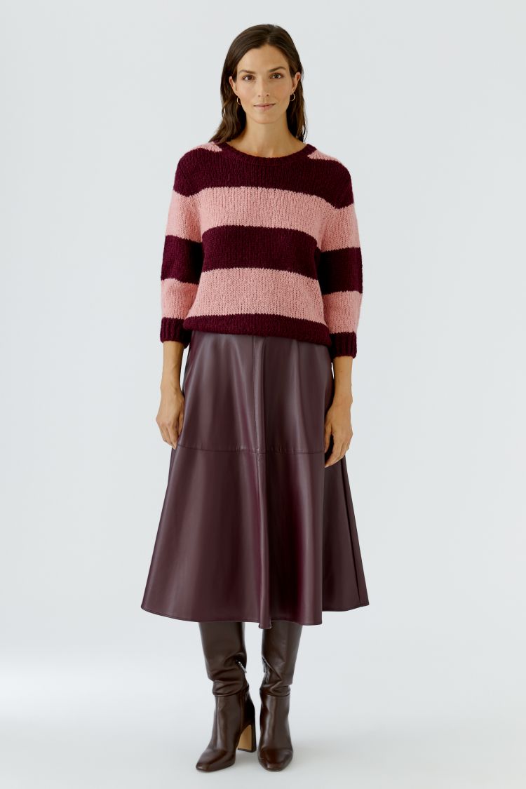 Oui Esmy Striped Knit in Dark Red 94307