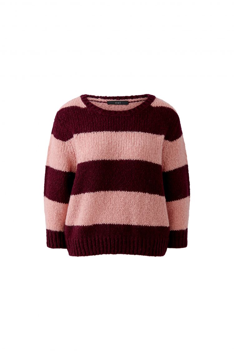 Oui Esmy Striped Knit in Dark Red 94307
