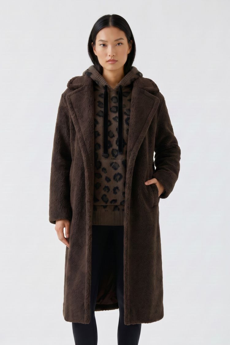 Oui Faux Fur Coat in Chocolate