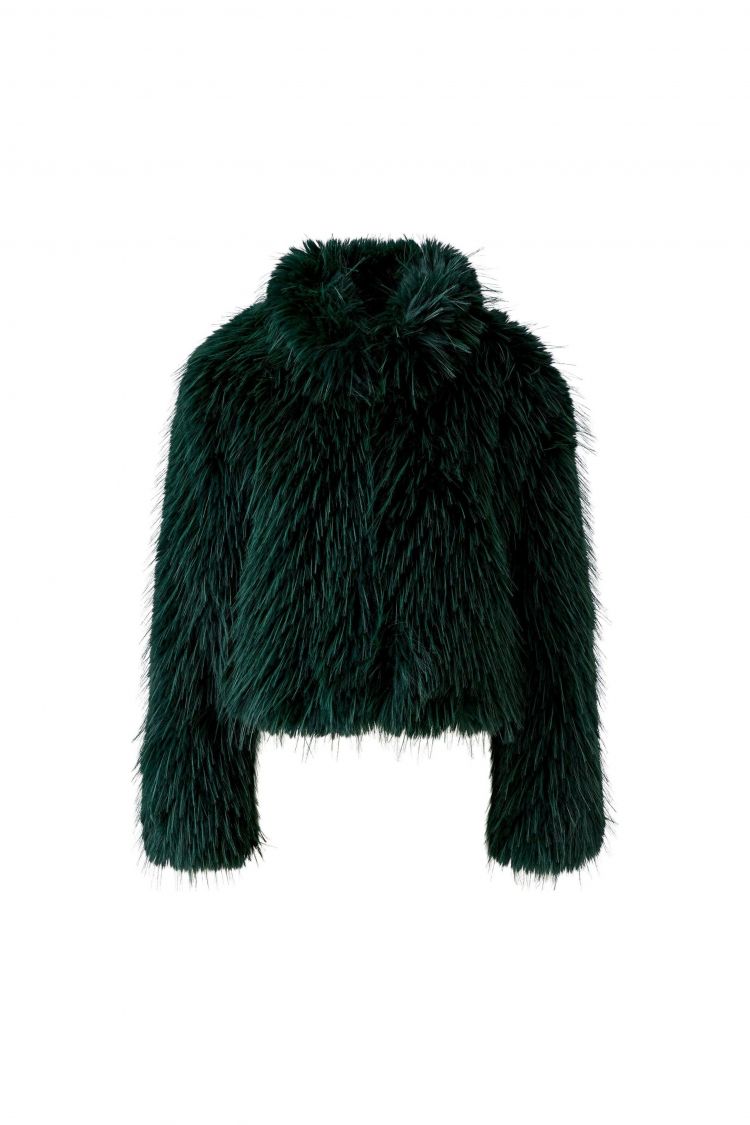 Oui Faux Fur Jacket in Forest Green 100473