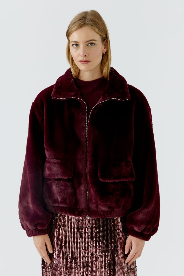 Oui Faux Fur Jacket in Bramble Berry 99960