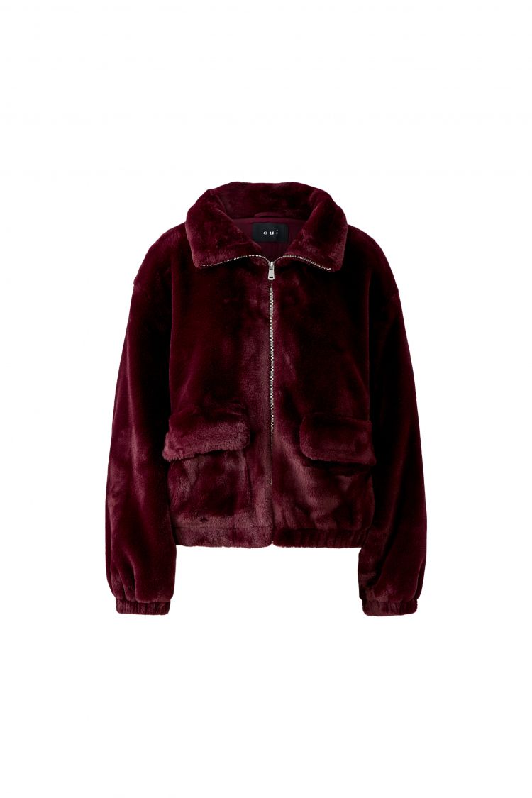 Oui Faux Fur Jacket in Bramble Berry 99960
