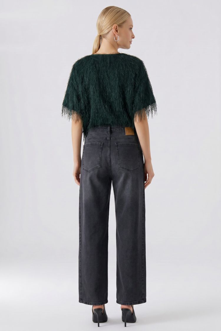 Oui Fringe Top in Forest Green 100112