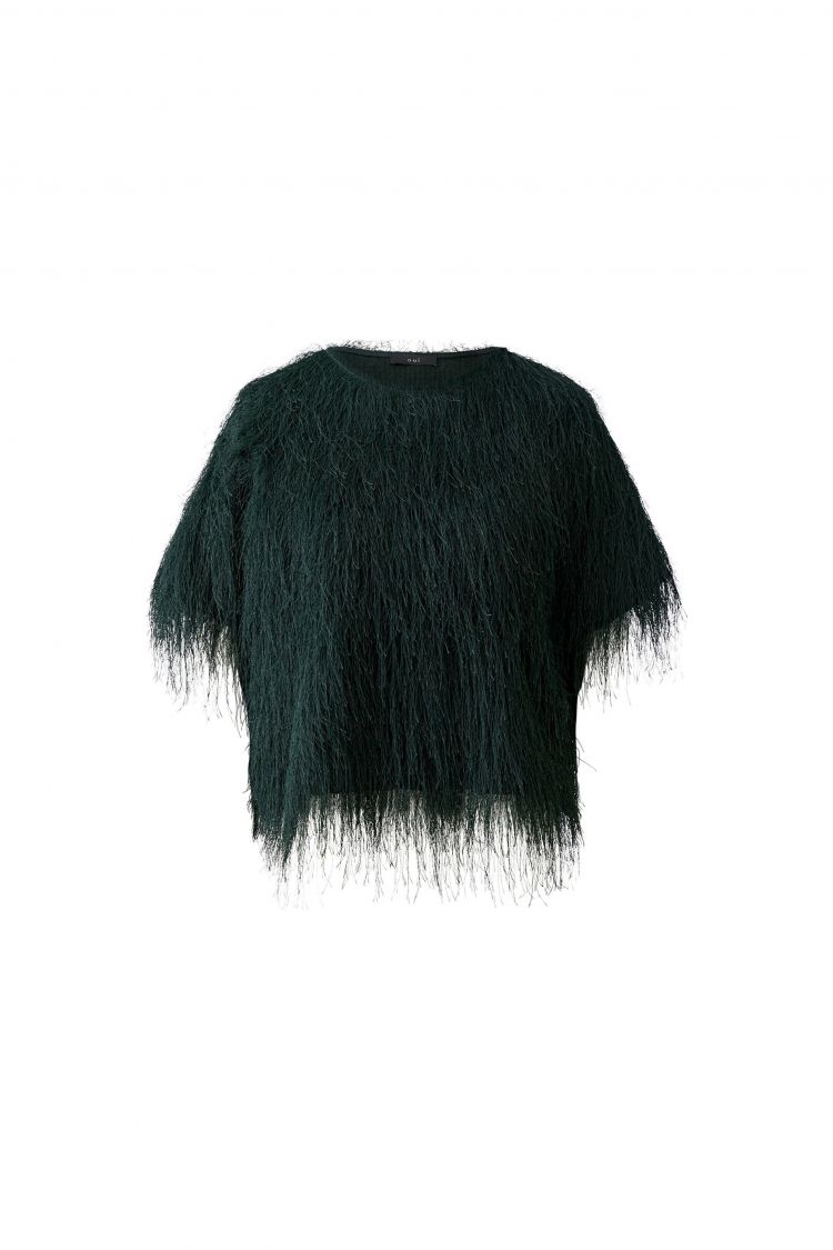 Oui Fringe Top in Forest Green 100112