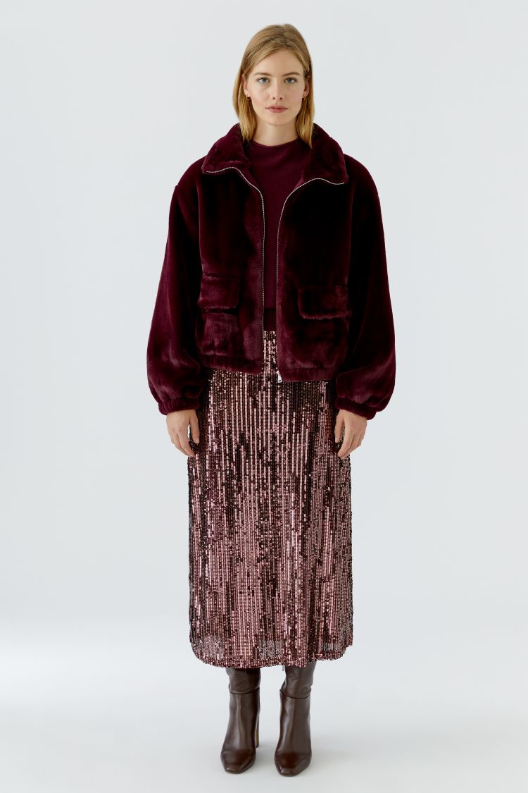 Oui Faux Fur Jacket in Bramble Berry 99960
